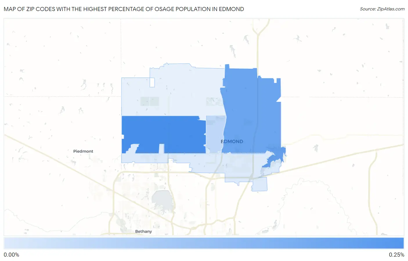 Zip Codes with the Highest Percentage of Osage Population in Edmond Map