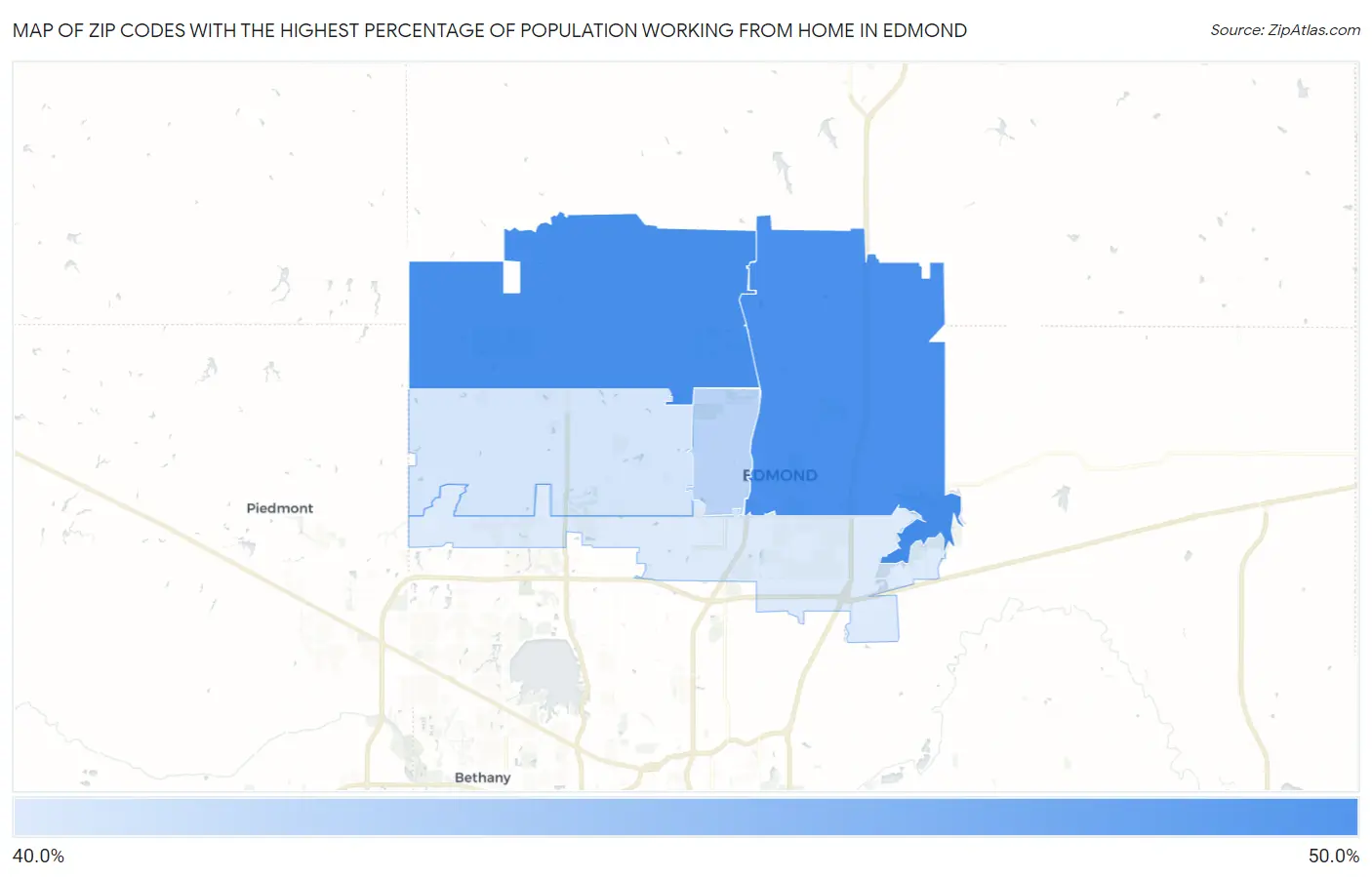 Zip Codes with the Highest Percentage of Population Working from Home in Edmond Map
