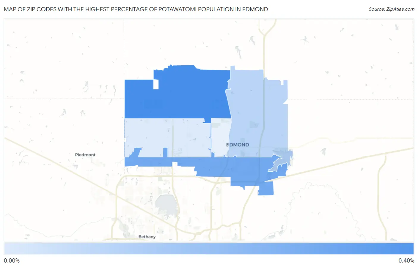 Zip Codes with the Highest Percentage of Potawatomi Population in Edmond Map