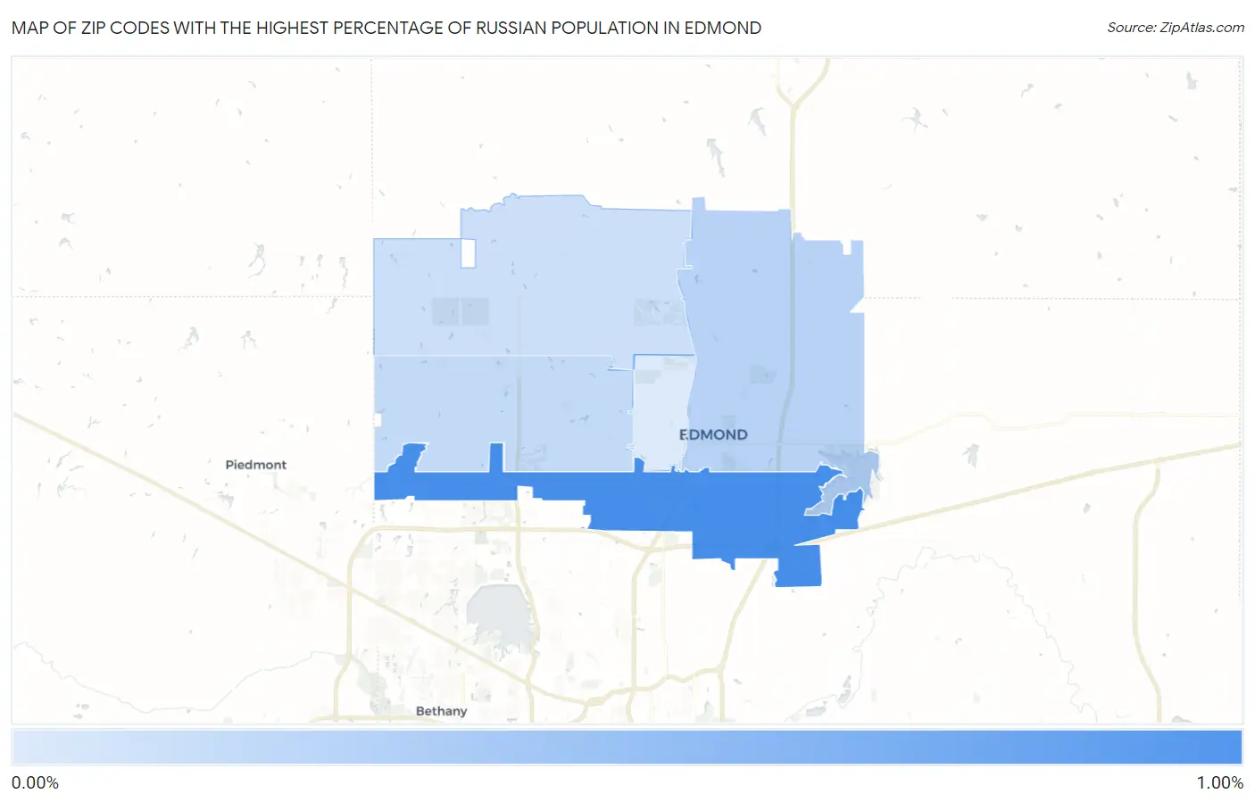 Zip Codes with the Highest Percentage of Russian Population in Edmond Map