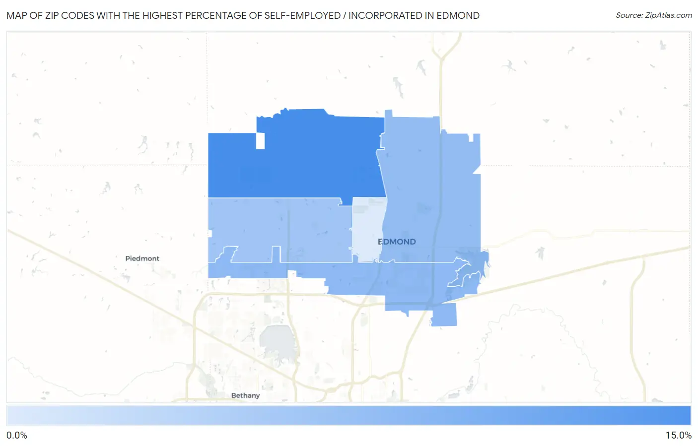 Zip Codes with the Highest Percentage of Self-Employed / Incorporated in Edmond Map