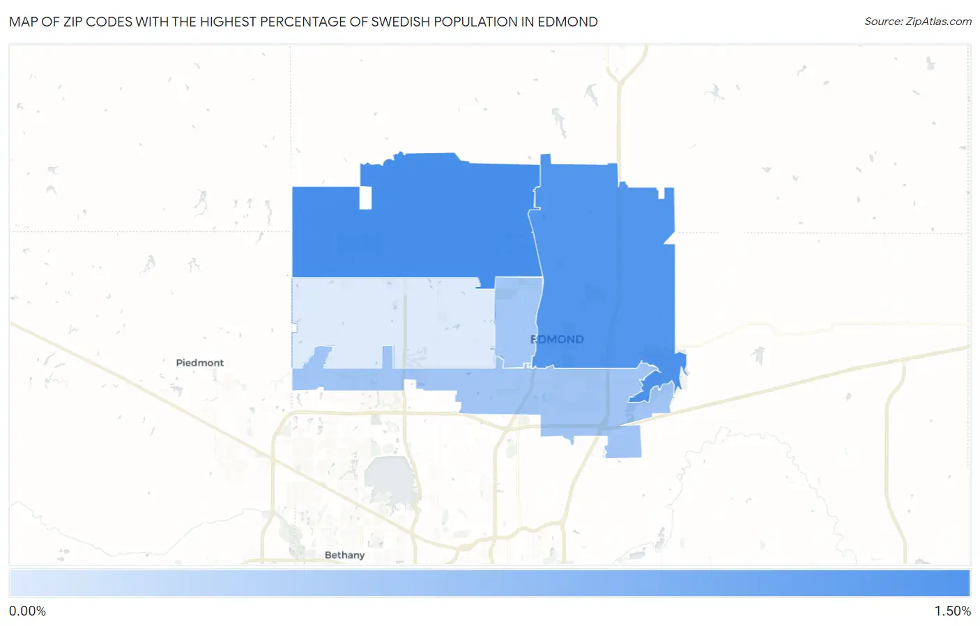 Zip Codes with the Highest Percentage of Swedish Population in Edmond Map