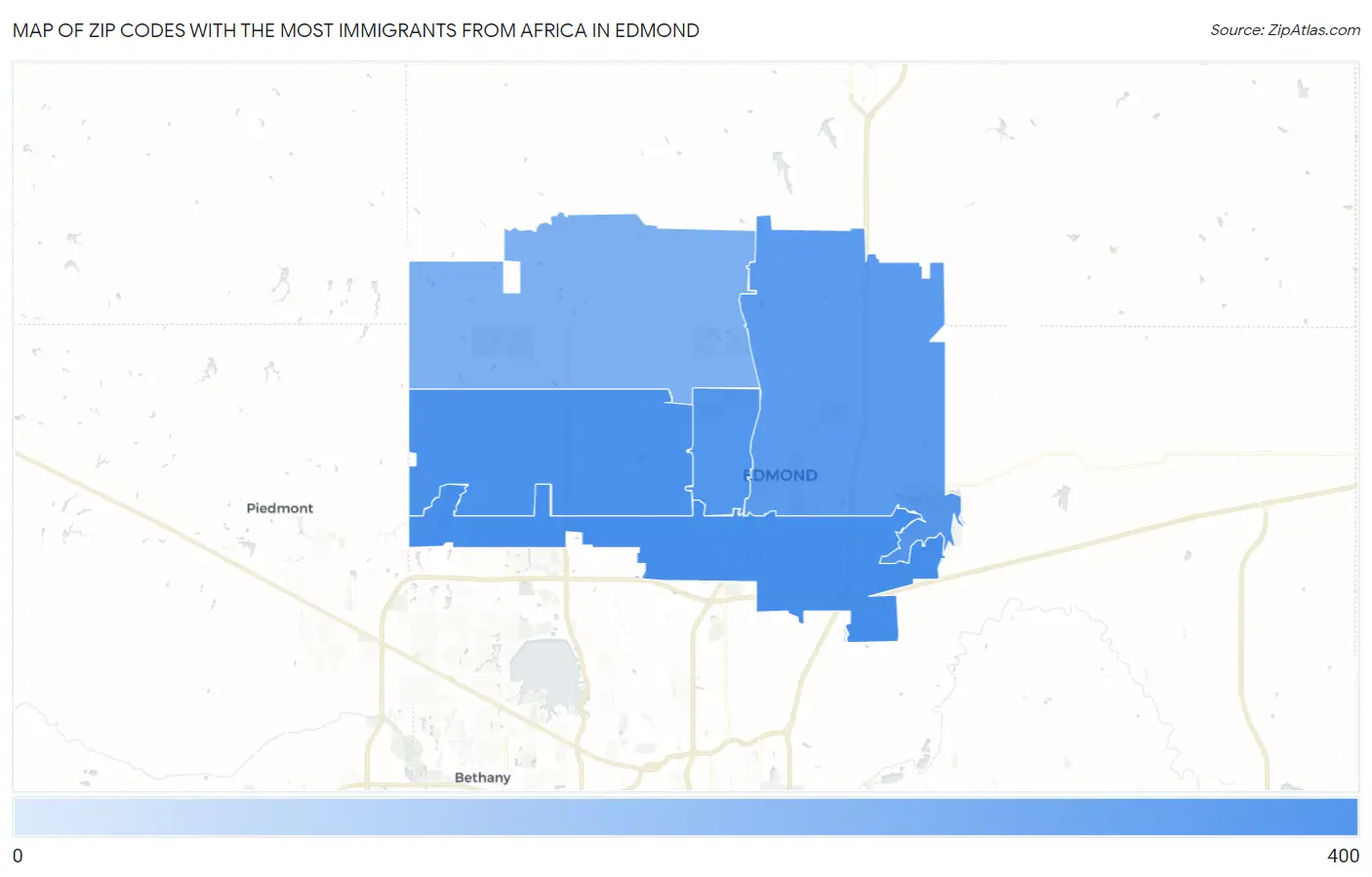 Zip Codes with the Most Immigrants from Africa in Edmond Map