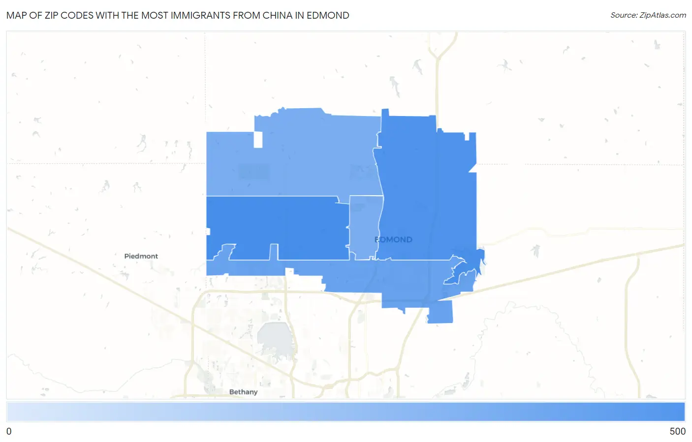 Zip Codes with the Most Immigrants from China in Edmond Map