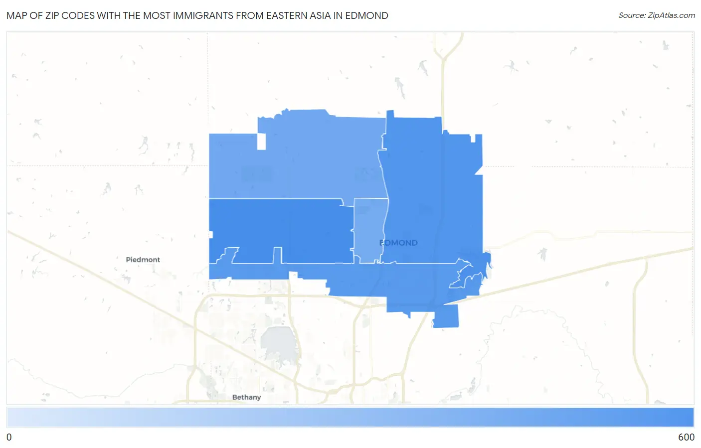 Zip Codes with the Most Immigrants from Eastern Asia in Edmond Map