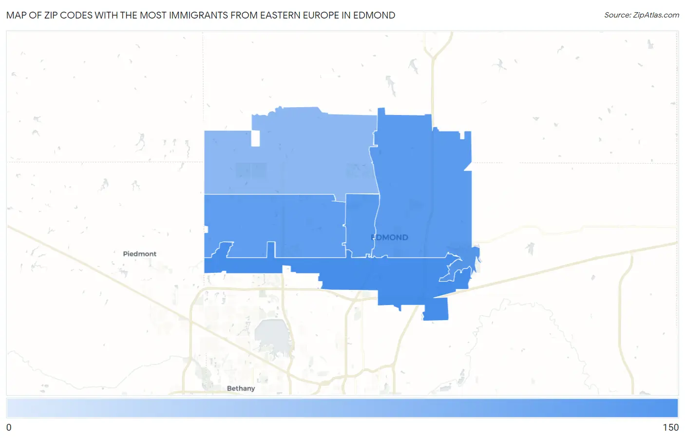 Zip Codes with the Most Immigrants from Eastern Europe in Edmond Map