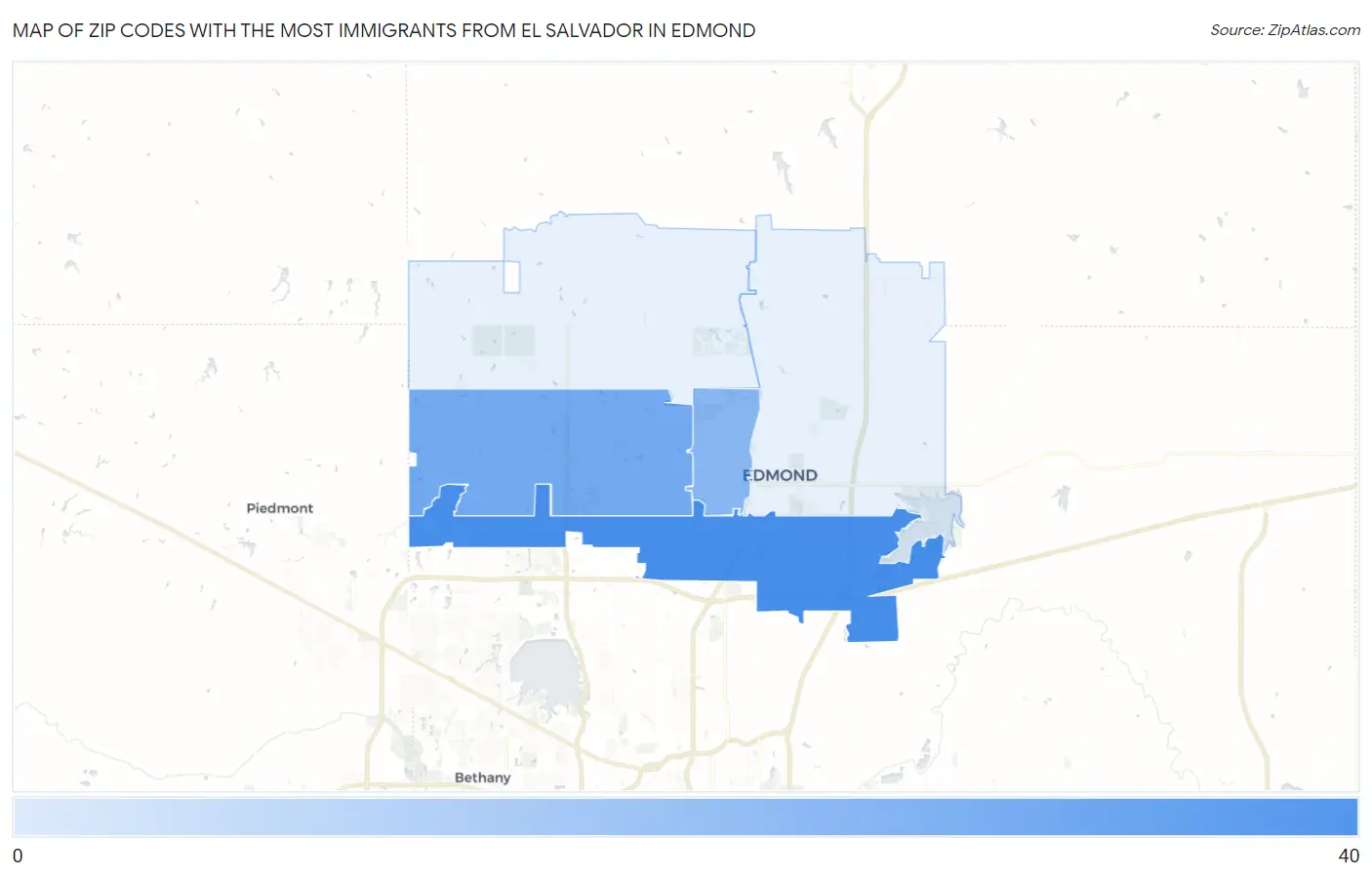 Zip Codes with the Most Immigrants from El Salvador in Edmond Map