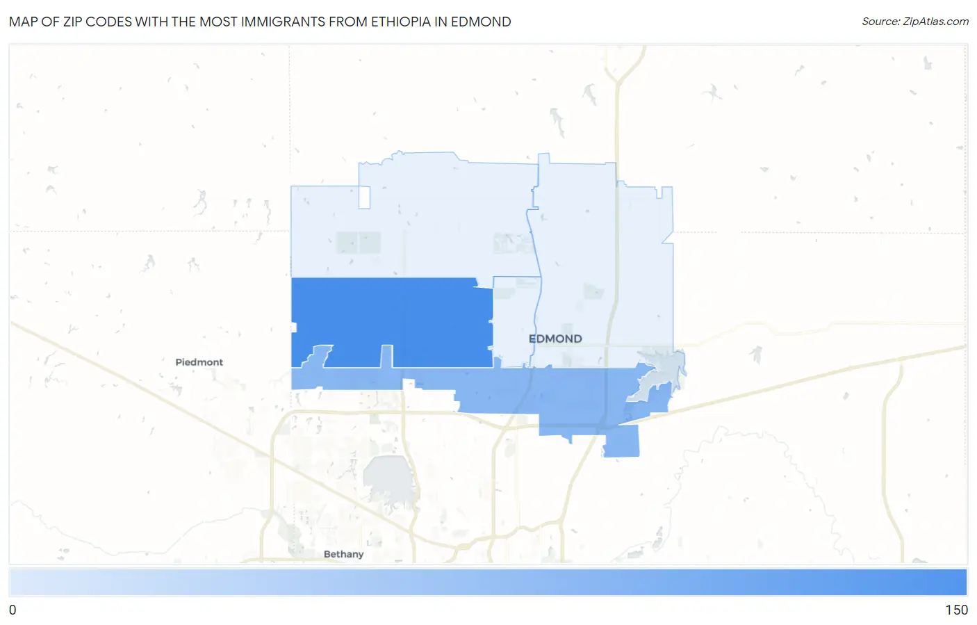 Zip Codes with the Most Immigrants from Ethiopia in Edmond Map