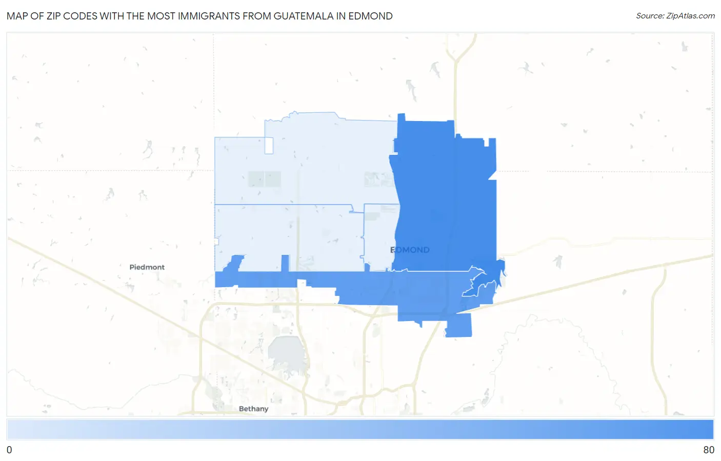 Zip Codes with the Most Immigrants from Guatemala in Edmond Map