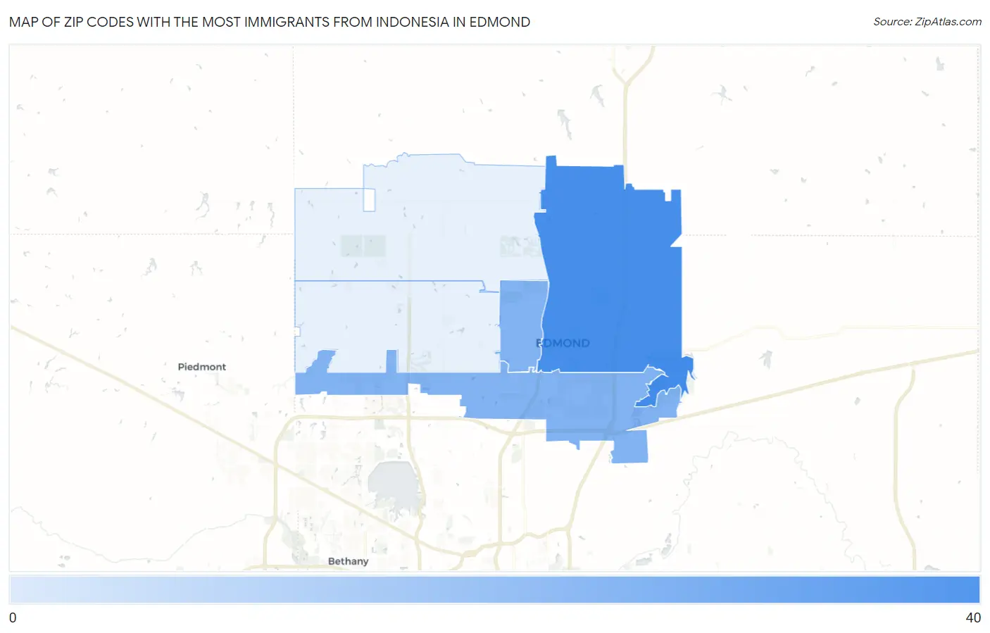 Zip Codes with the Most Immigrants from Indonesia in Edmond Map