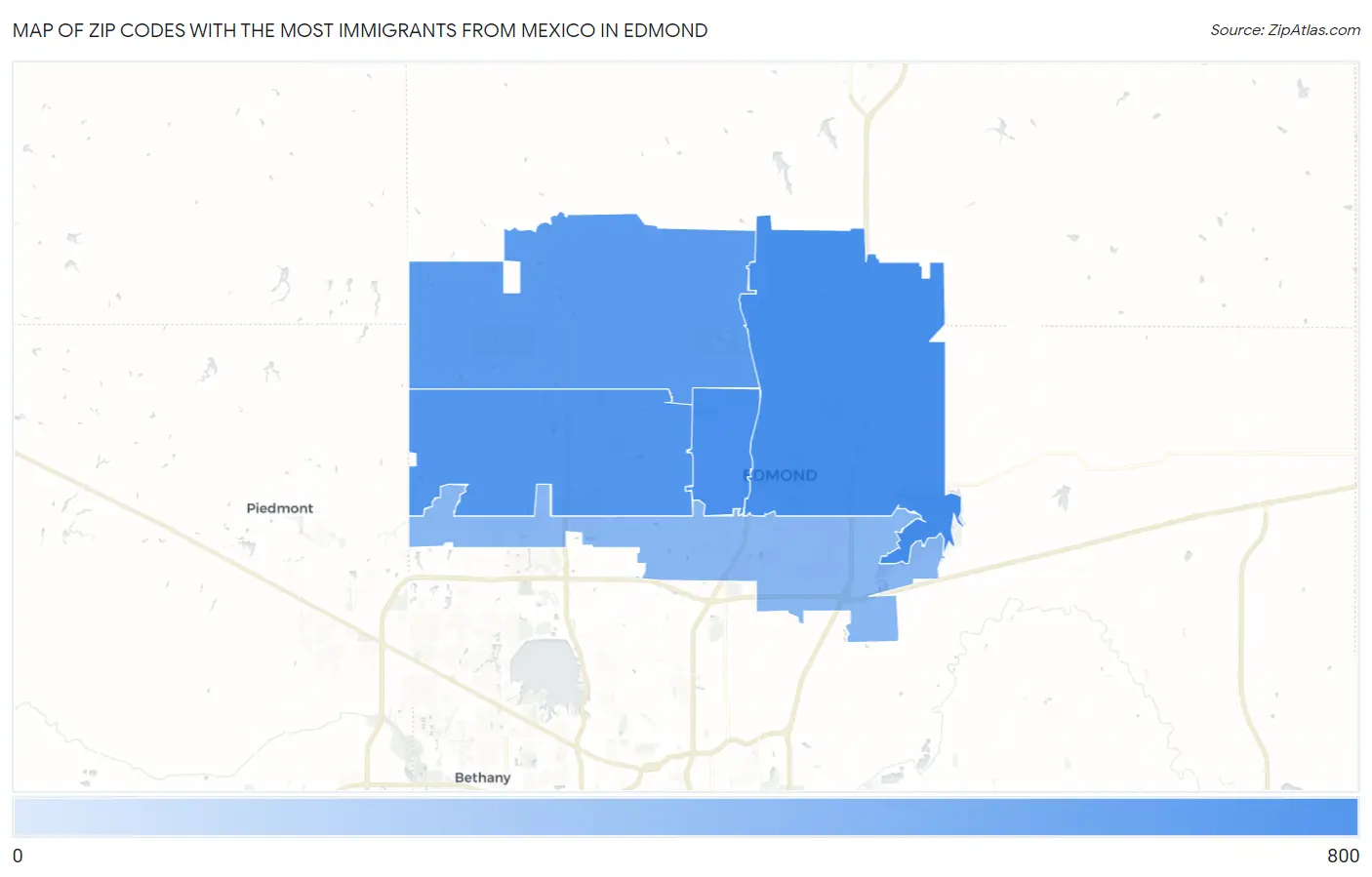 Zip Codes with the Most Immigrants from Mexico in Edmond Map