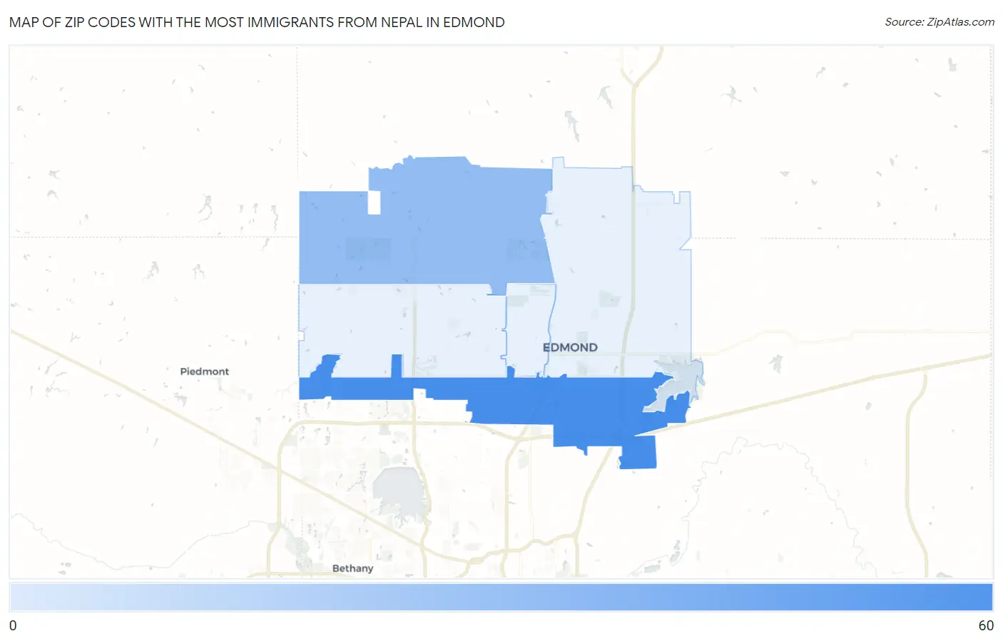 Zip Codes with the Most Immigrants from Nepal in Edmond Map