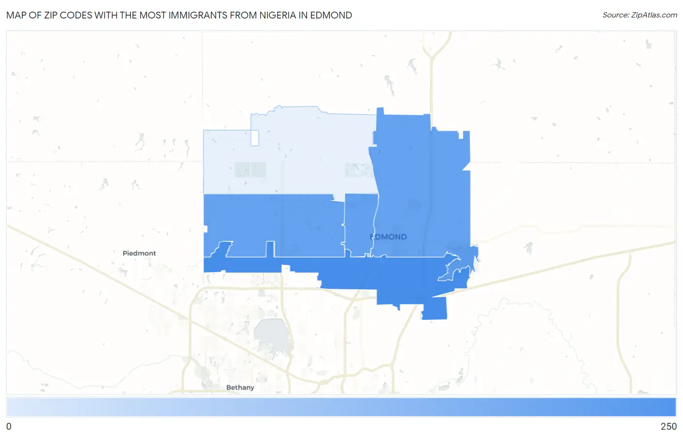 Zip Codes with the Most Immigrants from Nigeria in Edmond Map