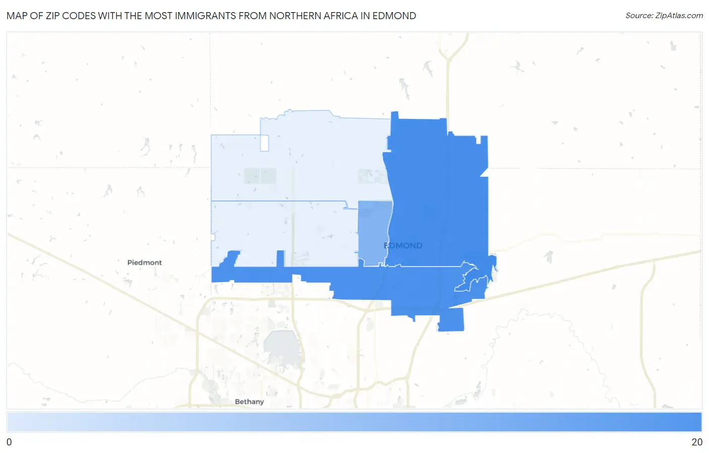Zip Codes with the Most Immigrants from Northern Africa in Edmond Map