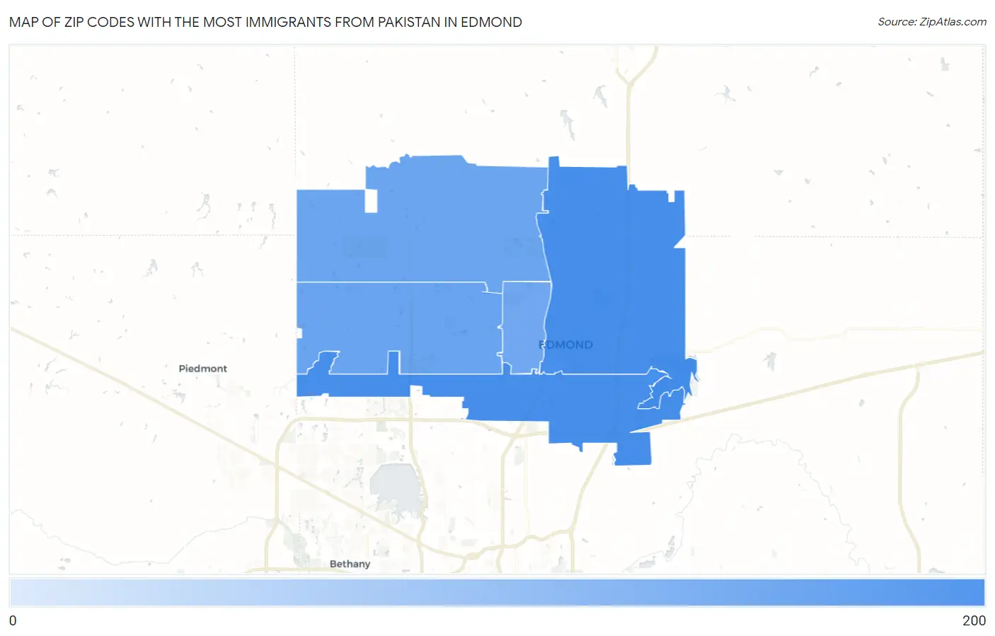 Zip Codes with the Most Immigrants from Pakistan in Edmond Map