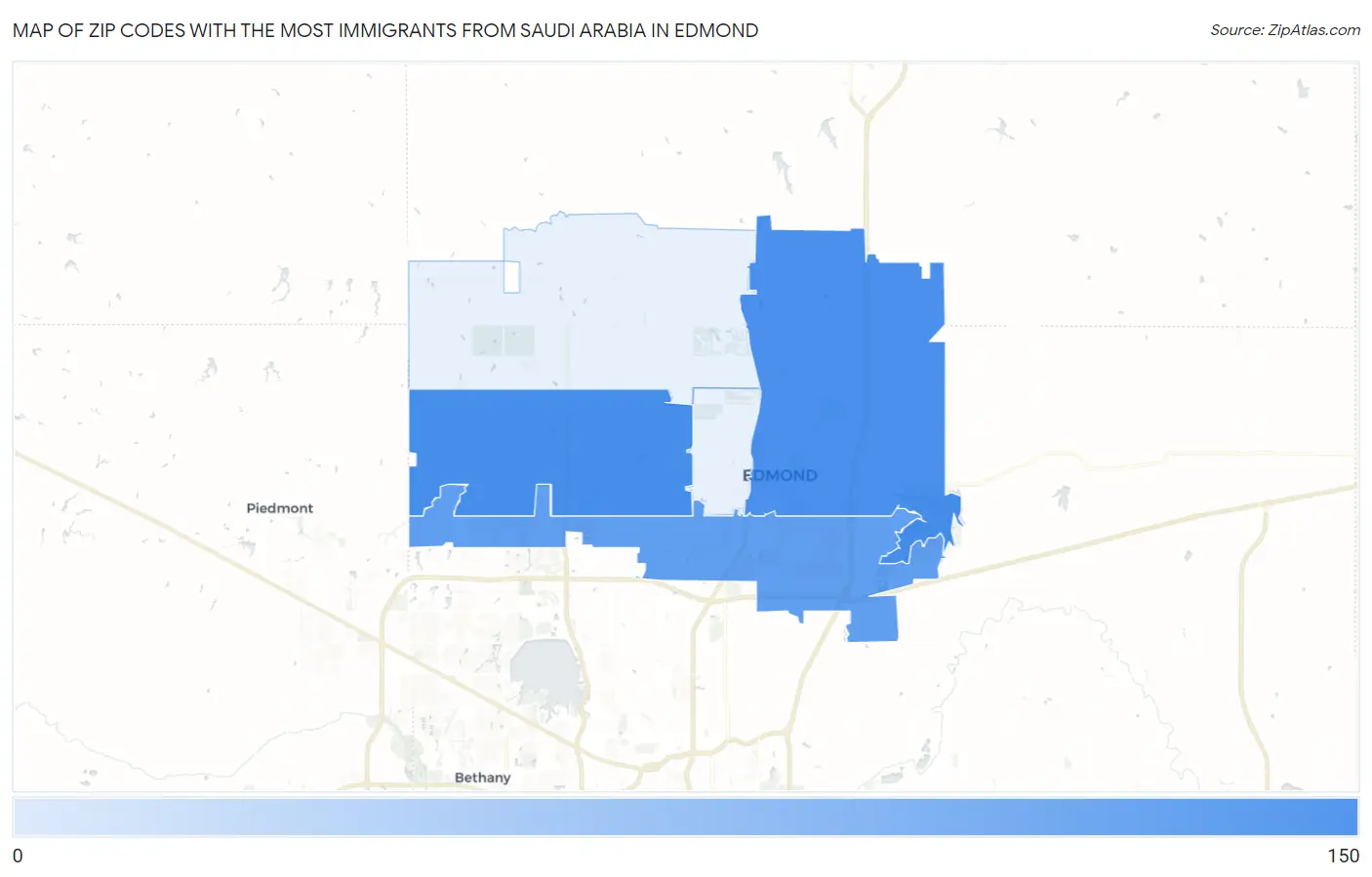 Zip Codes with the Most Immigrants from Saudi Arabia in Edmond Map