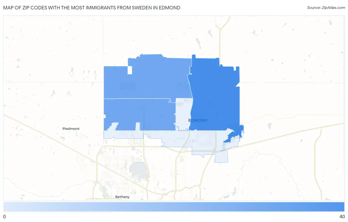 Zip Codes with the Most Immigrants from Sweden in Edmond Map