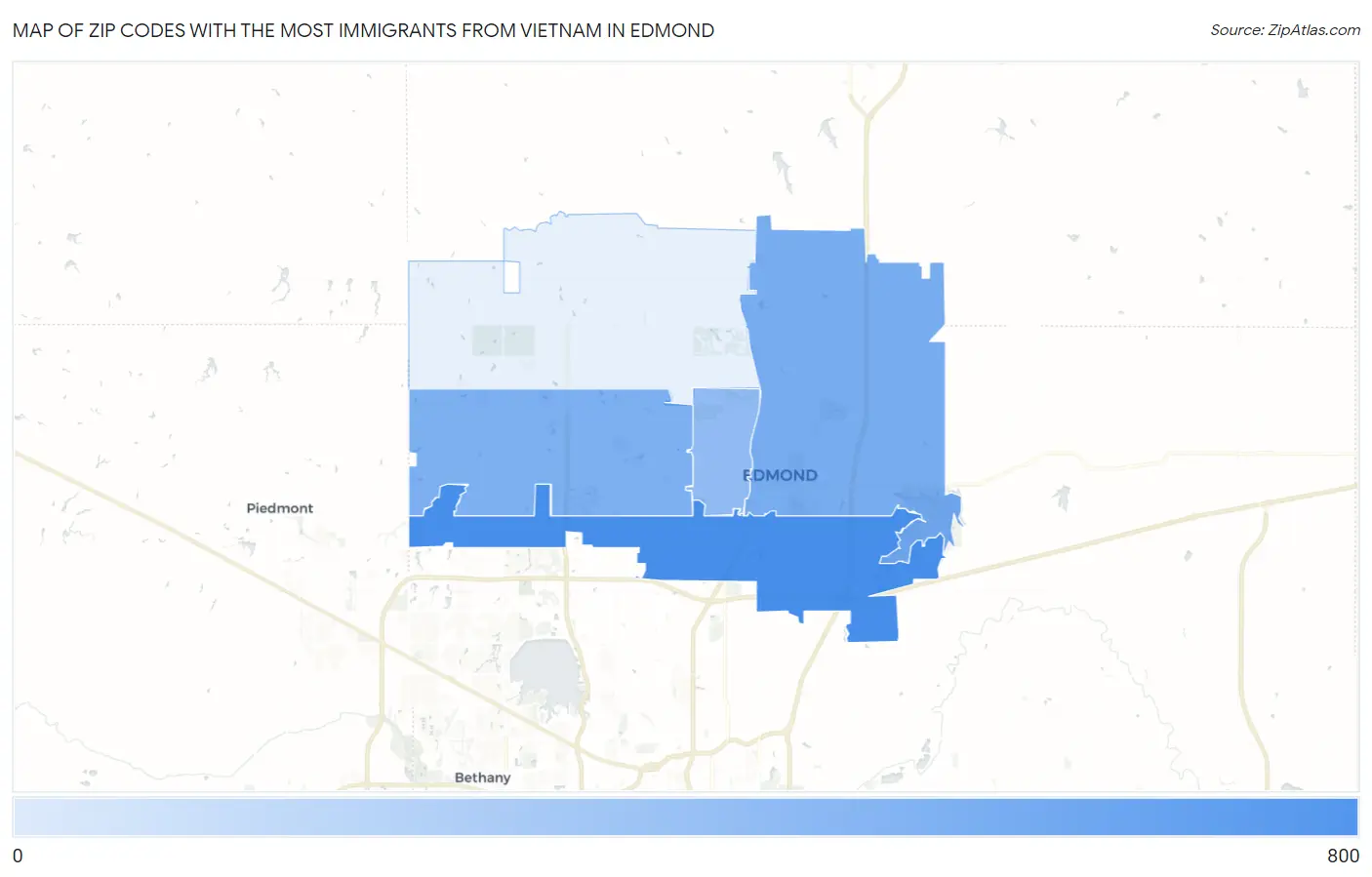 Zip Codes with the Most Immigrants from Vietnam in Edmond Map