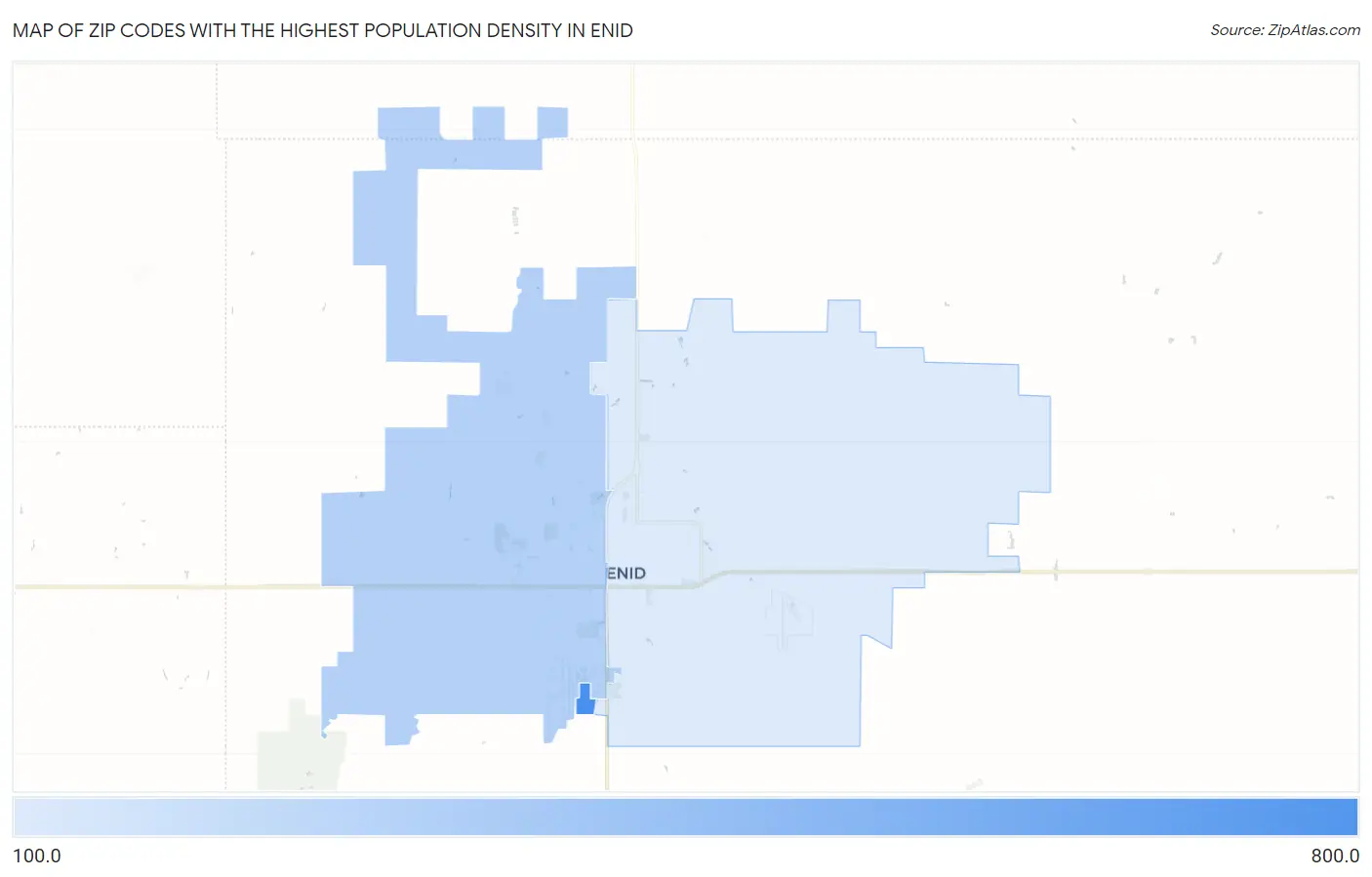 Zip Codes with the Highest Population Density in Enid Map