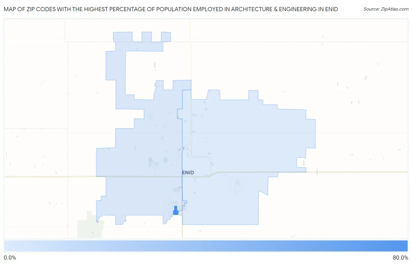 Zip Codes with the Highest Percentage of Population Employed in Architecture & Engineering in Enid Map