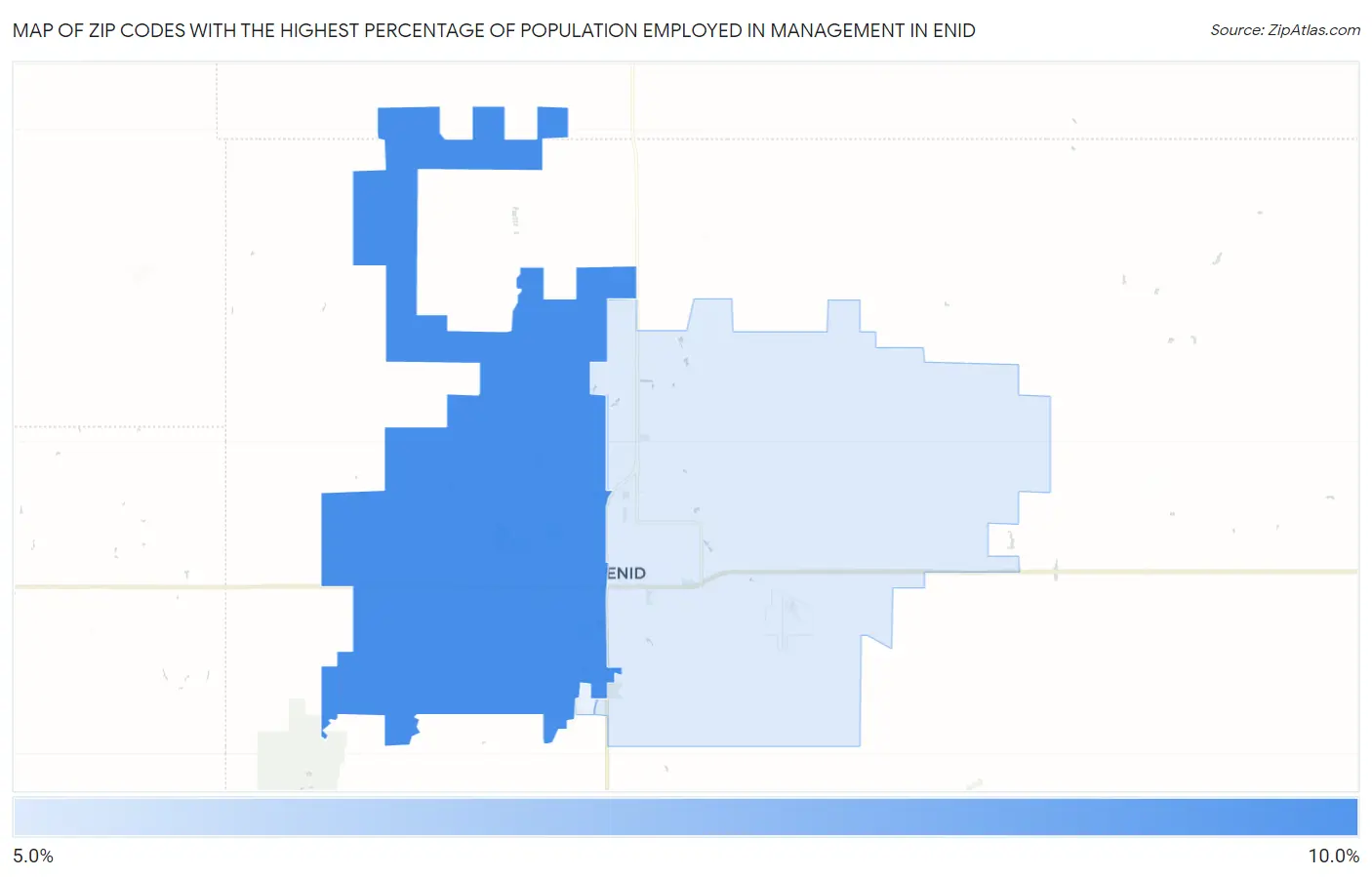 Zip Codes with the Highest Percentage of Population Employed in Management in Enid Map