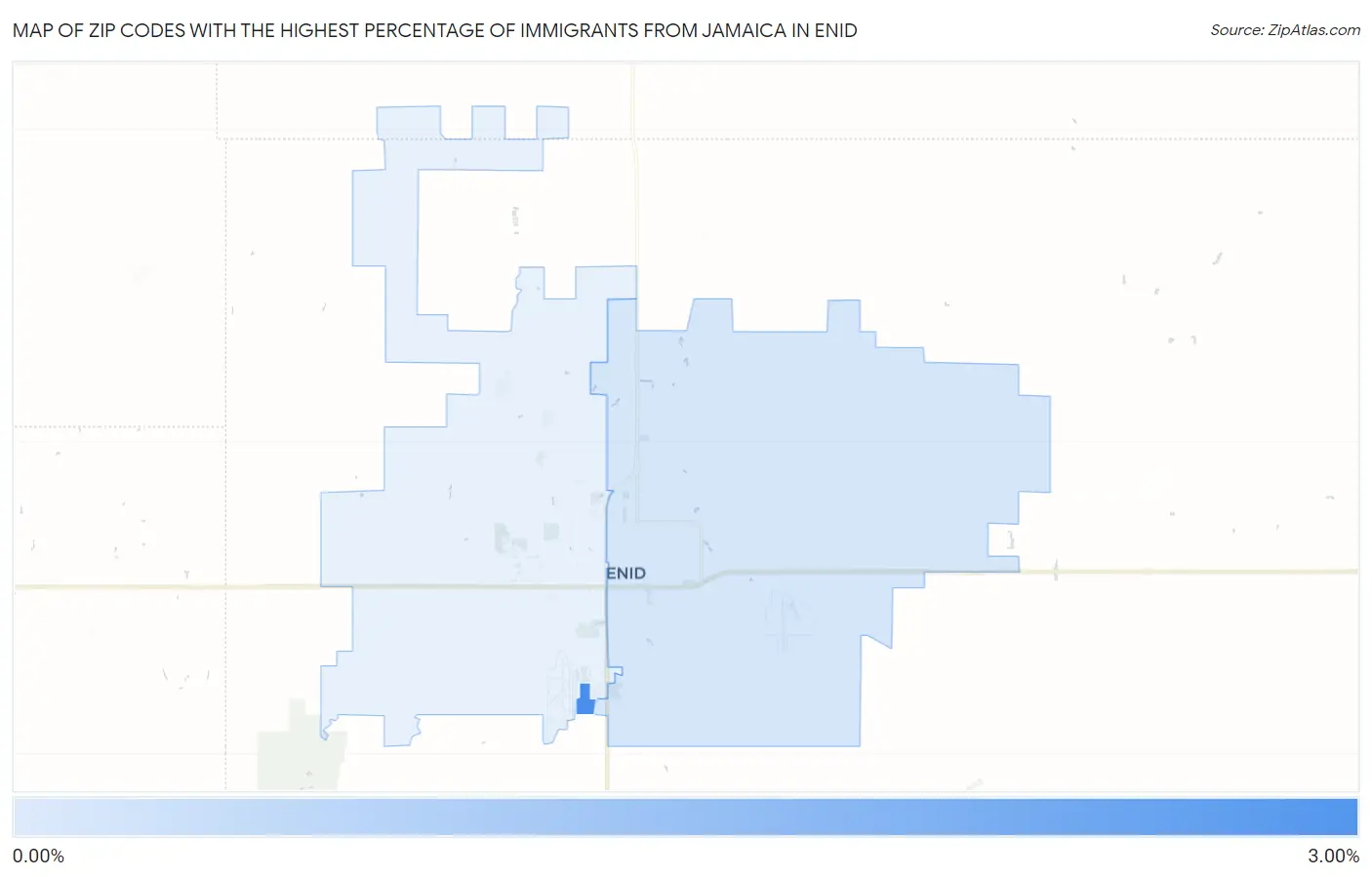 Zip Codes with the Highest Percentage of Immigrants from Jamaica in Enid Map