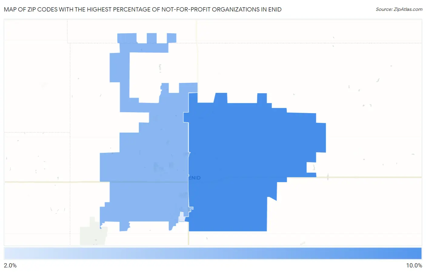 Zip Codes with the Highest Percentage of Not-for-profit Organizations in Enid Map