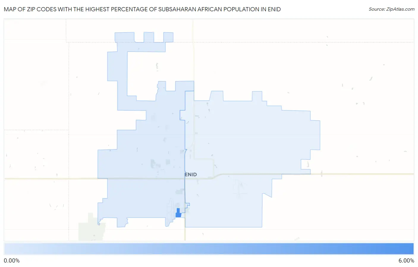 Zip Codes with the Highest Percentage of Subsaharan African Population in Enid Map