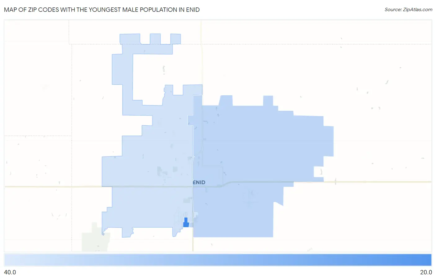 Zip Codes with the Youngest Male Population in Enid Map