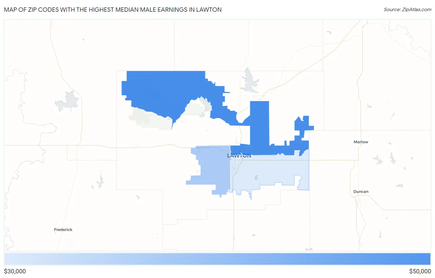 Zip Codes with the Highest Median Male Earnings in Lawton Map