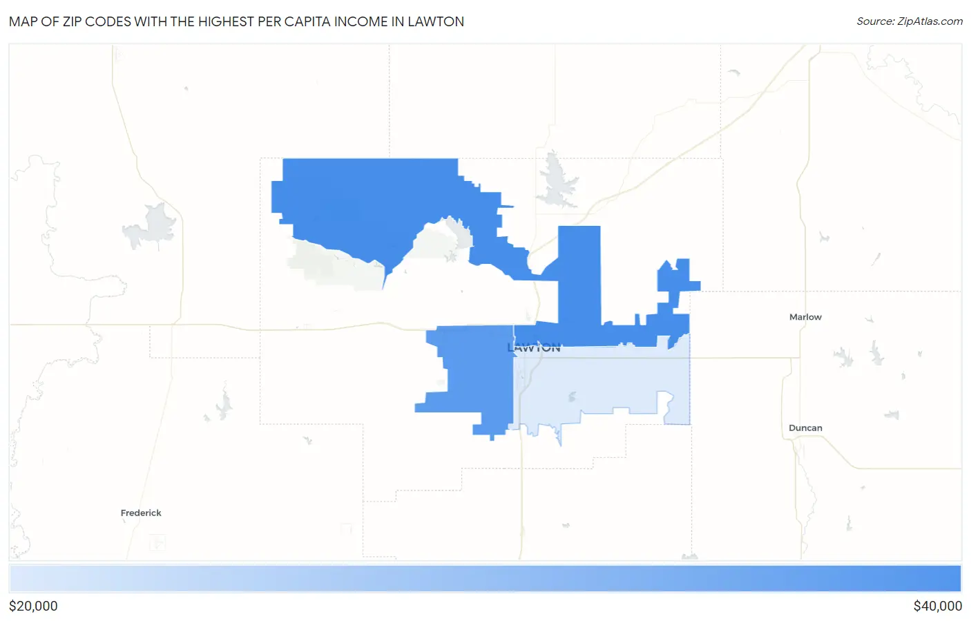 Zip Codes with the Highest Per Capita Income in Lawton Map