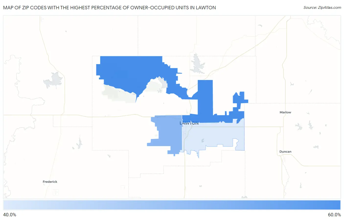 Zip Codes with the Highest Percentage of Owner-Occupied Units in Lawton Map