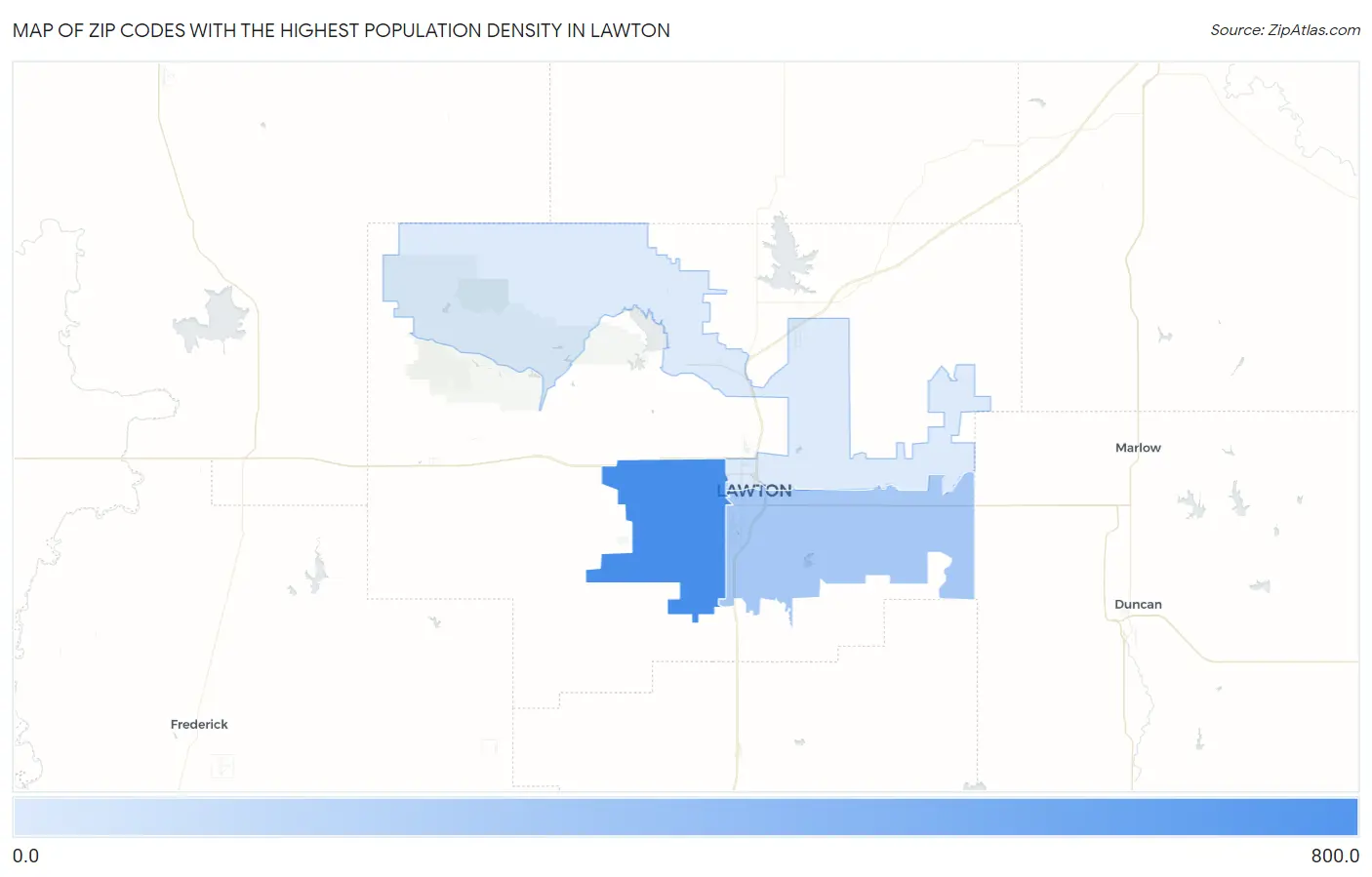 Zip Codes with the Highest Population Density in Lawton Map