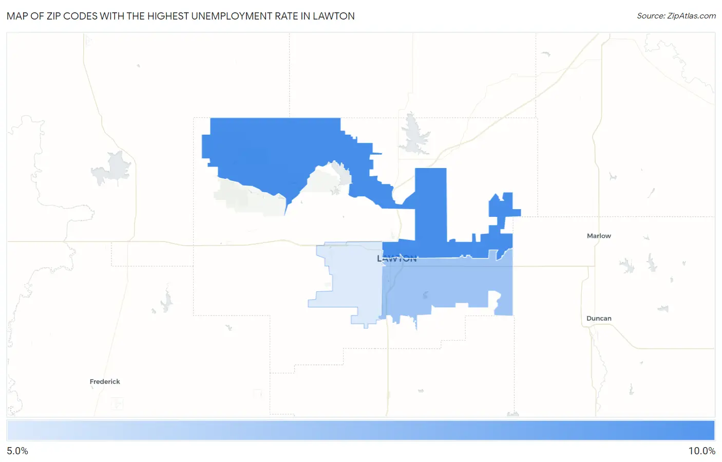 Zip Codes with the Highest Unemployment Rate in Lawton Map