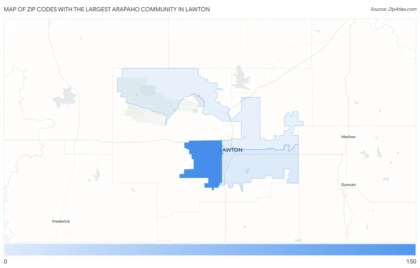 Zip Codes with the Largest Arapaho Community in Lawton Map