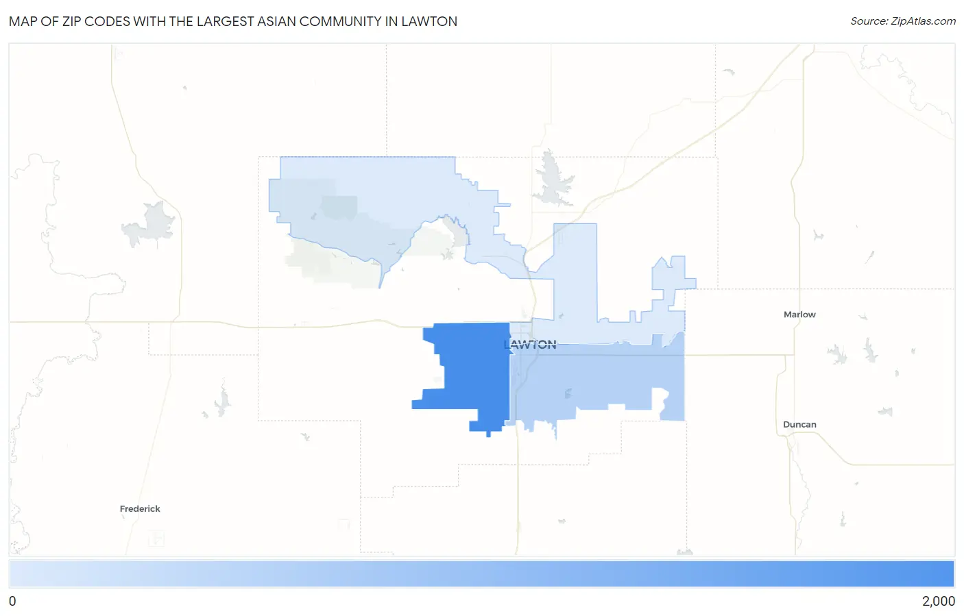 Zip Codes with the Largest Asian Community in Lawton Map