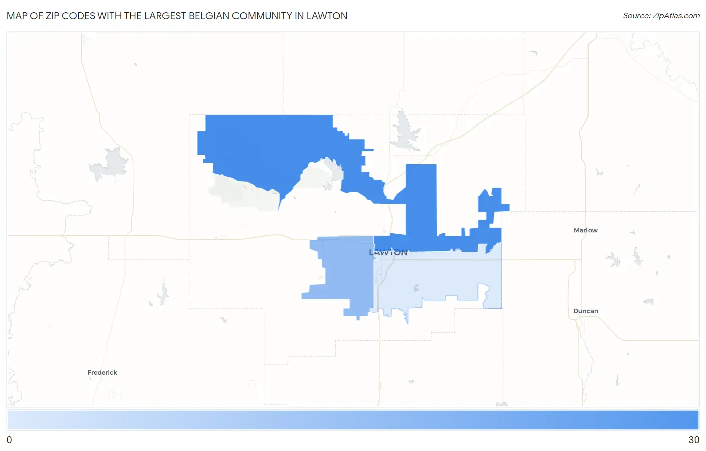 Zip Codes with the Largest Belgian Community in Lawton Map