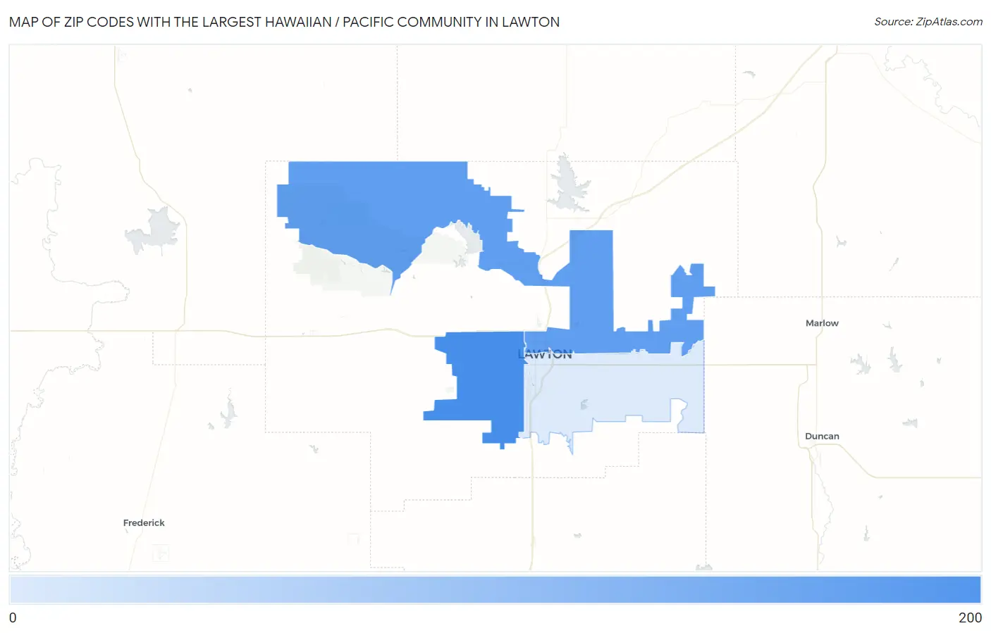 Zip Codes with the Largest Hawaiian / Pacific Community in Lawton Map