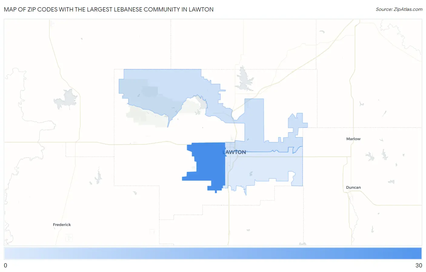 Zip Codes with the Largest Lebanese Community in Lawton Map