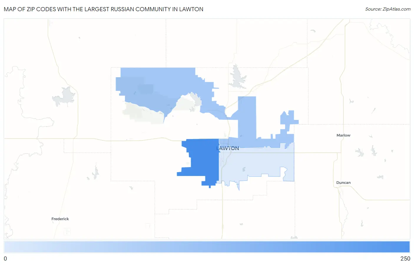 Zip Codes with the Largest Russian Community in Lawton Map
