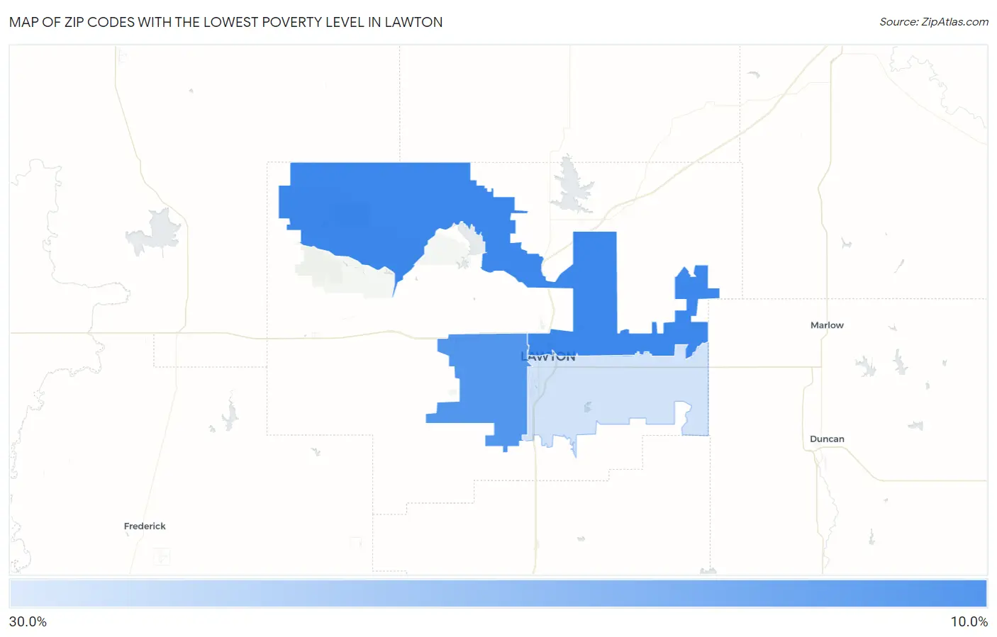 Zip Codes with the Lowest Poverty Level in Lawton Map
