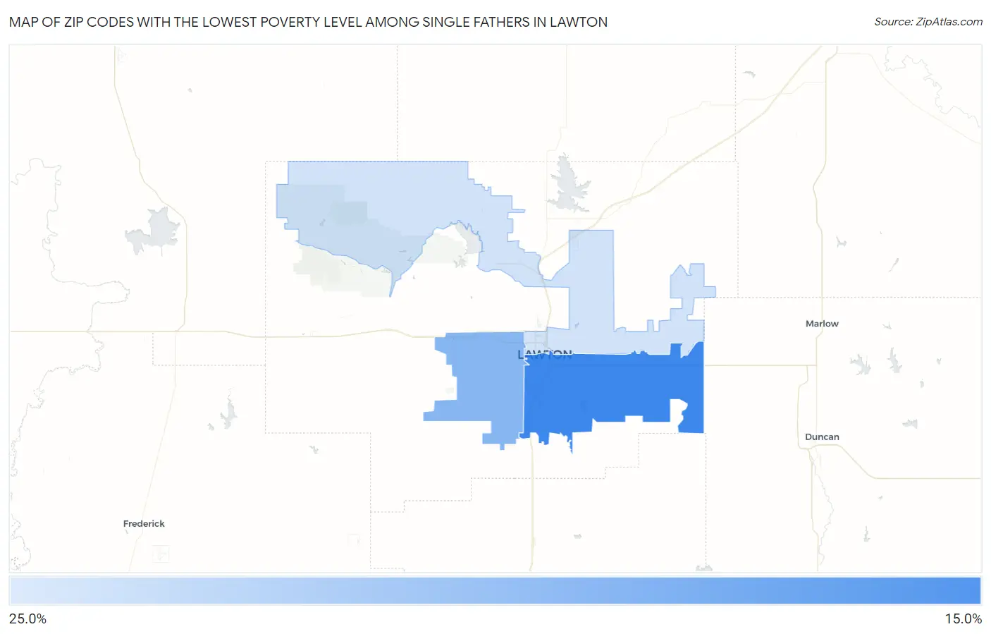 Zip Codes with the Lowest Poverty Level Among Single Fathers in Lawton Map
