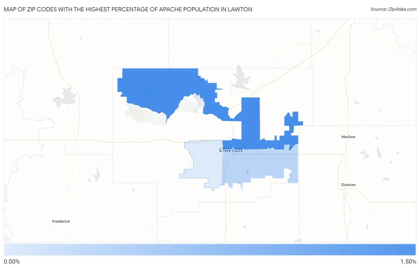 Zip Codes with the Highest Percentage of Apache Population in Lawton Map