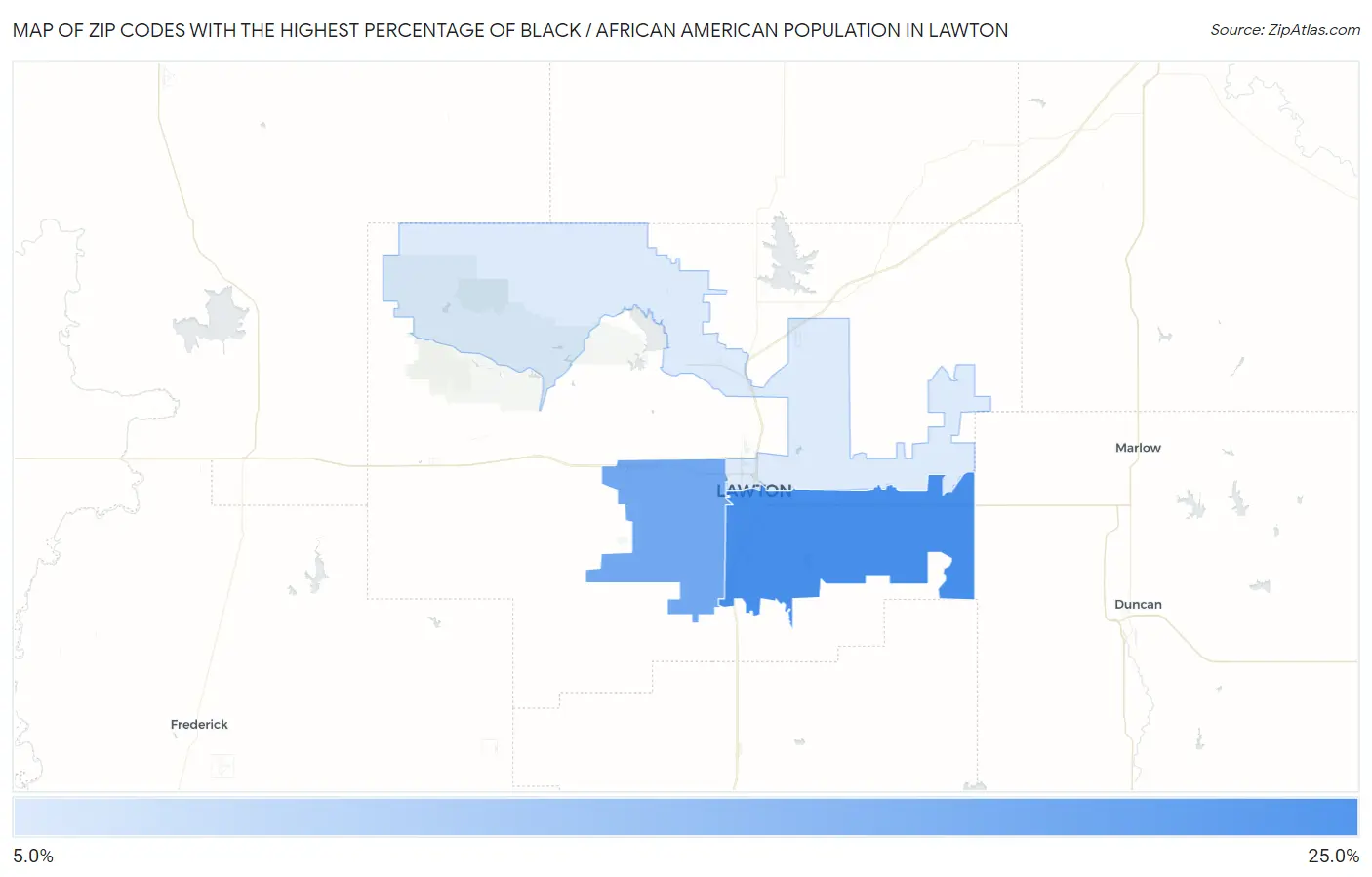 Zip Codes with the Highest Percentage of Black / African American Population in Lawton Map