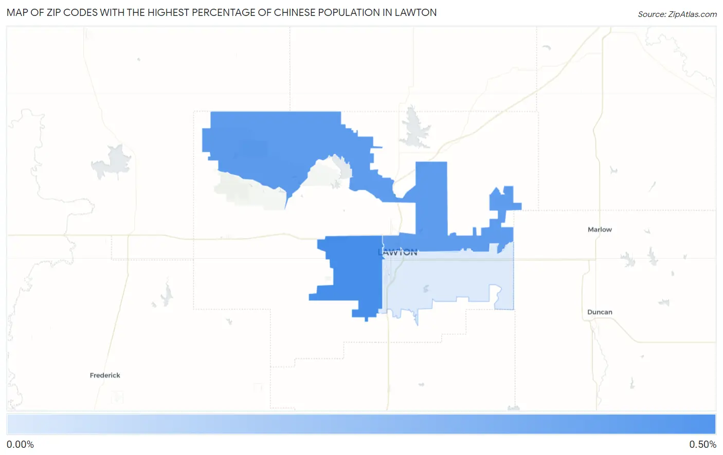 Zip Codes with the Highest Percentage of Chinese Population in Lawton Map