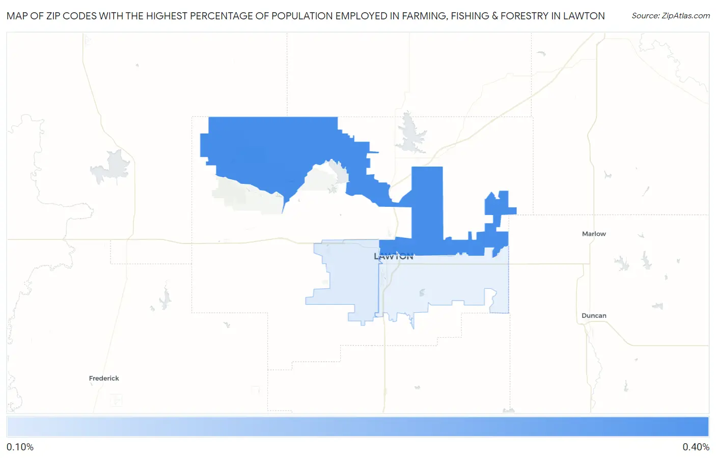 Zip Codes with the Highest Percentage of Population Employed in Farming, Fishing & Forestry in Lawton Map