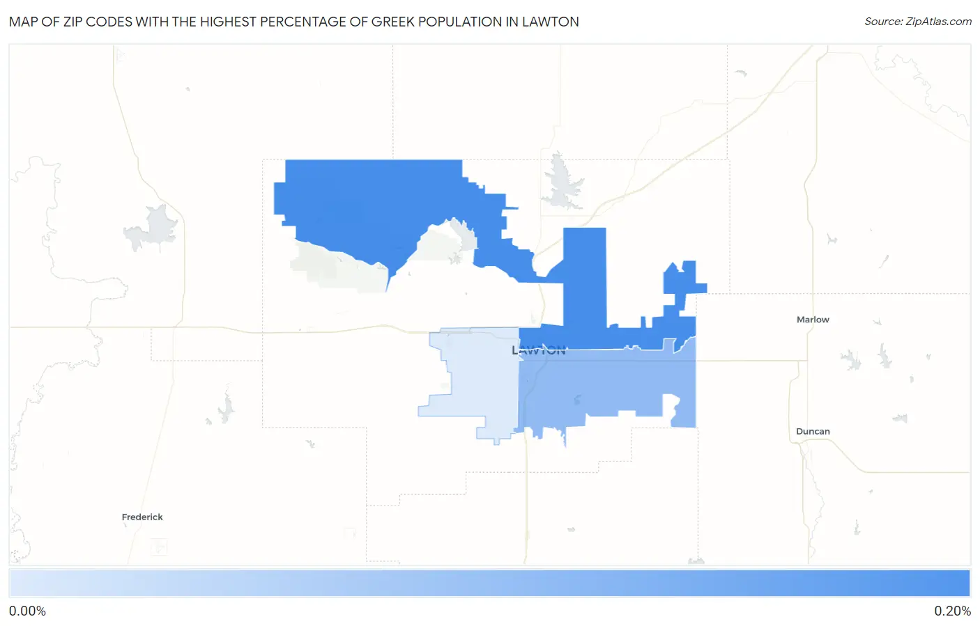 Zip Codes with the Highest Percentage of Greek Population in Lawton Map