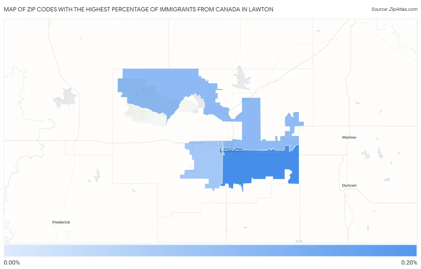 Zip Codes with the Highest Percentage of Immigrants from Canada in Lawton Map