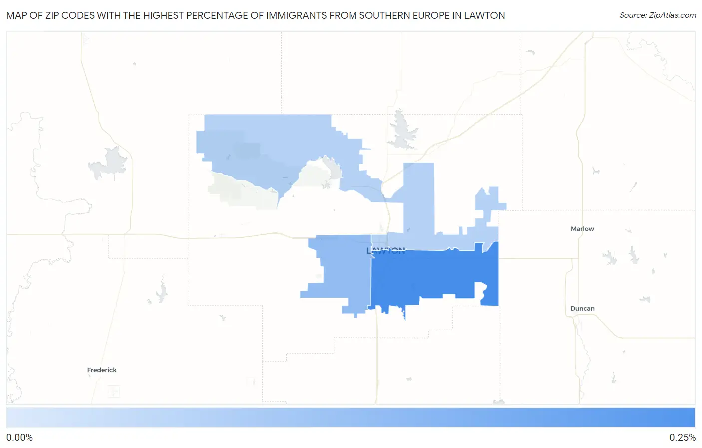 Zip Codes with the Highest Percentage of Immigrants from Southern Europe in Lawton Map