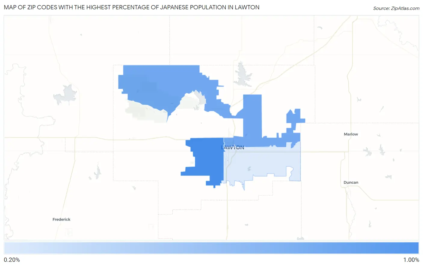 Zip Codes with the Highest Percentage of Japanese Population in Lawton Map